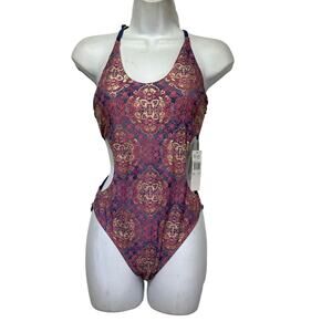 ibiza swimwear purple geometric monokini adjustable macrome Size S